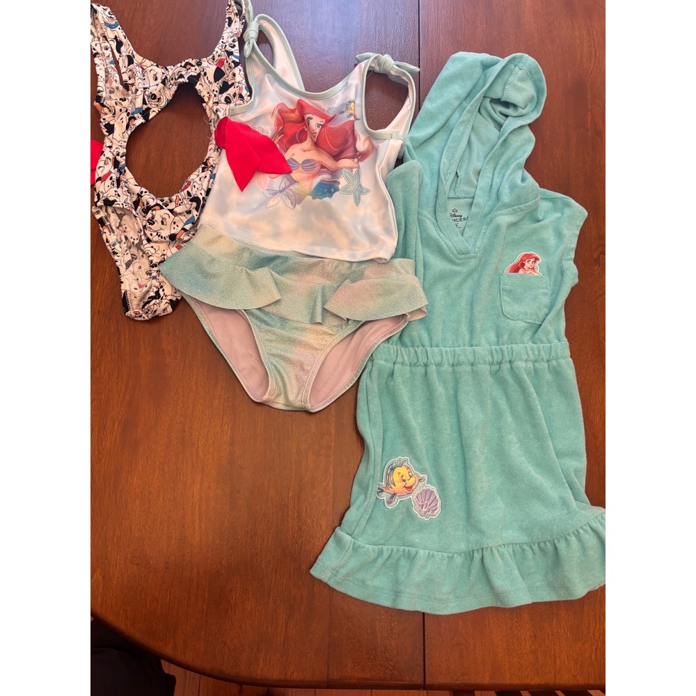 Disney Swimwear Bundle Kids 5T 6X 7 Ariel Dalmatians Swimsuits CoverUp Excellent
